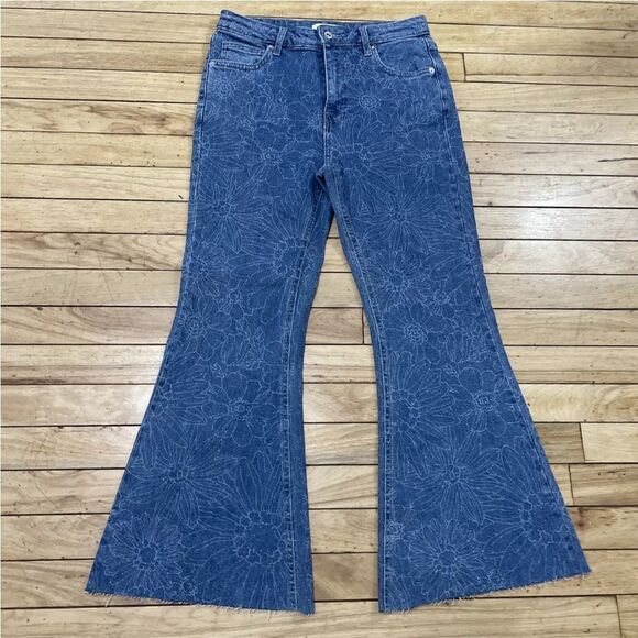 FOREVER 21 PREMIUM Womens Jeans Blue Floral Bell  Bottom Flare Hippie Denim 28 - Picture 11 of 16